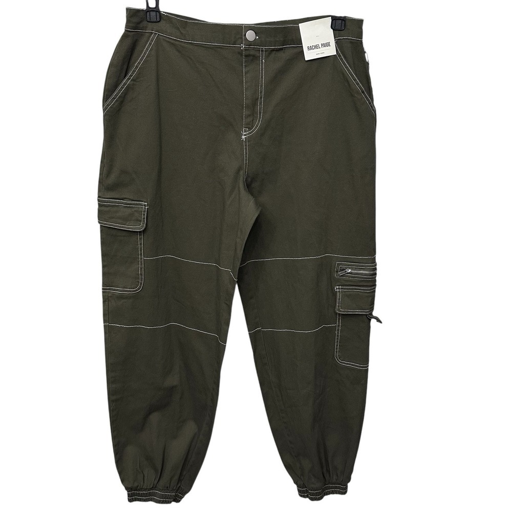 Rachel Paige Pants Womens Sz XL  Green Cargo Contrast Stitch Utility Joggers Y2K